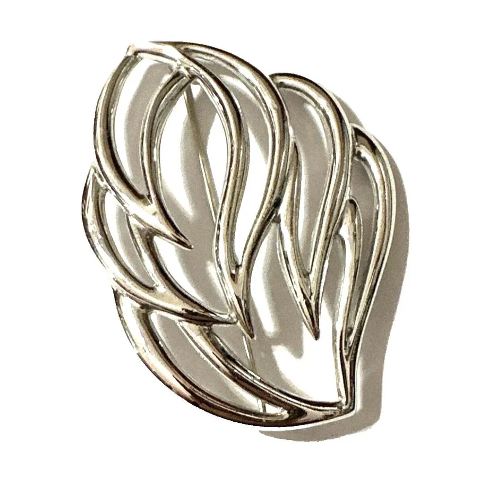 Vintage Monet Brooch Open Work Silver Tone Modernist Abstract Statement Pin 2.5